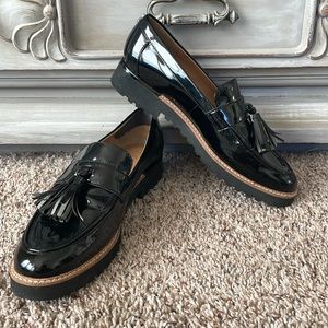 Franco Sarto patent leather loafers with tassels